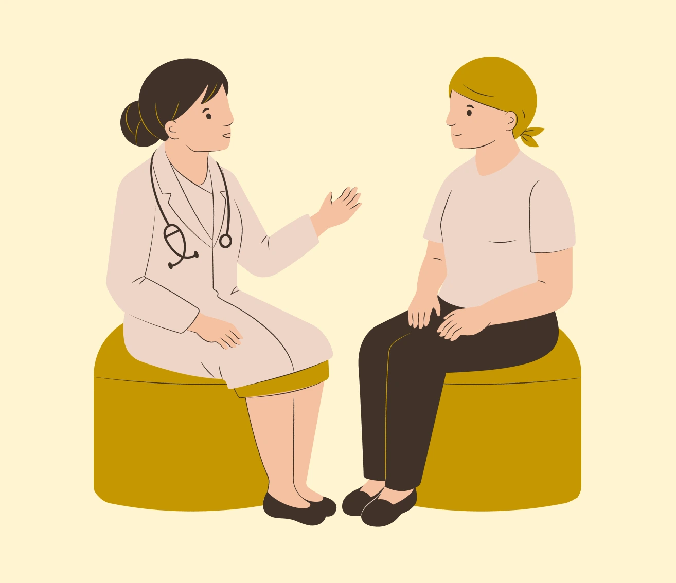 Illustration of a patient discussing skin concerns with a doctor.