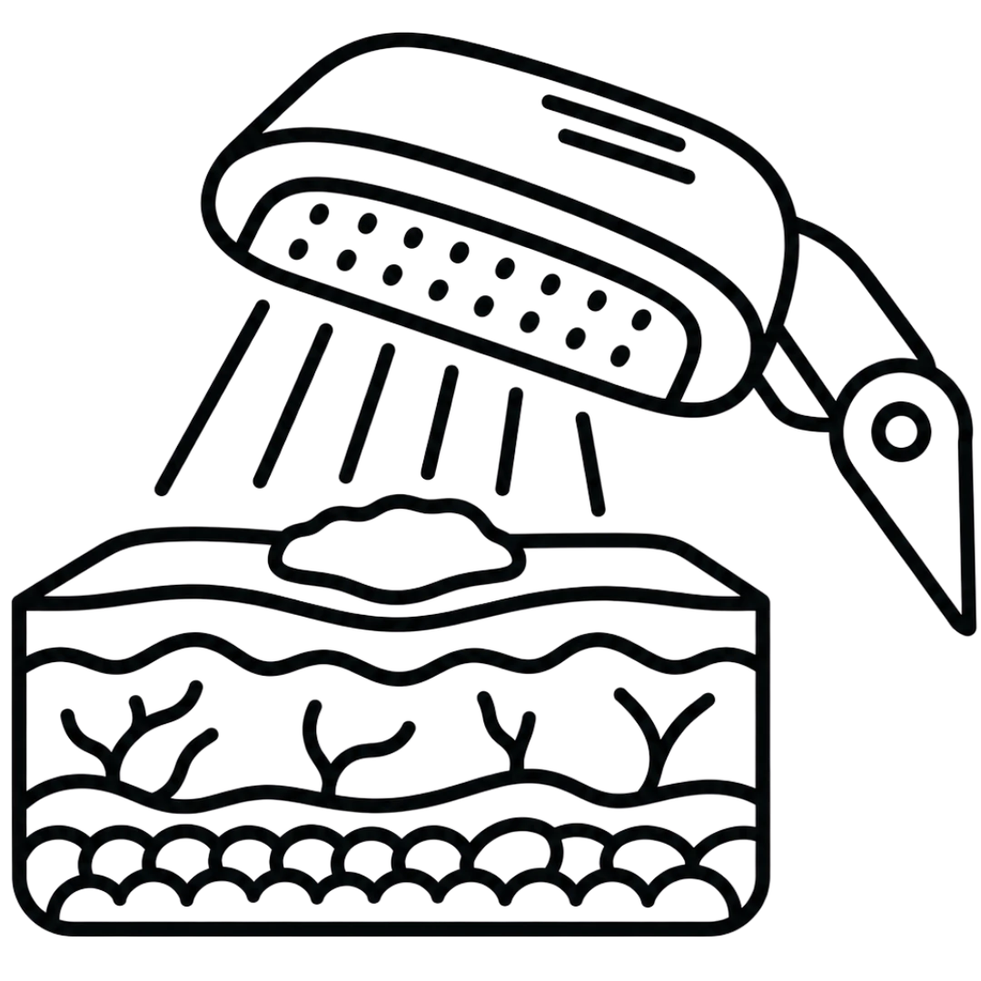 Illustration of a light treatment device above a cross-section of skin.