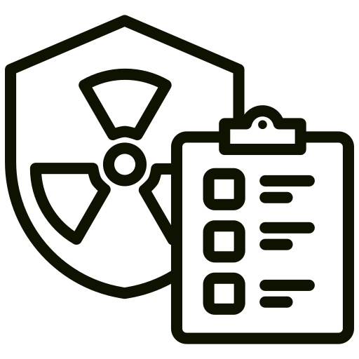 Radiation symbol and clipboard illustration.